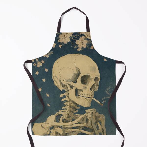 Item preview, Skull of a Skeleton with a Burning Cigarette in Japanese Ukiyo-e Style designed and sold by theartmess.