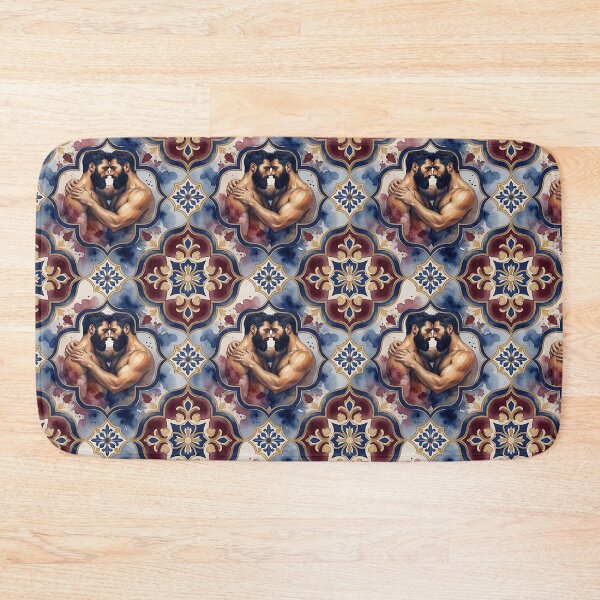 Item preview, Bearded Men in Love Vintage Portuguese Tile Pattern – Gay Pride Art designed and sold by ZhivanCrimson.