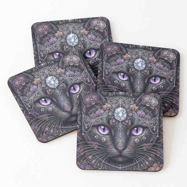 Item preview, Amethyst Orchid Cat Mandala Intricate Purple Eye Feline Artwork designed and sold by Mindworx21.