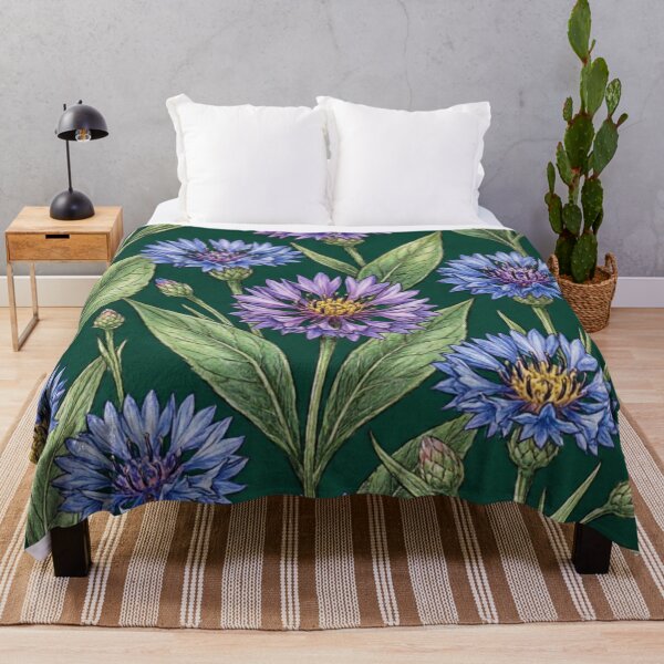 Item preview, Lush Cornflower Forest Green Botanical Print designed and sold by IntelliMindDesigns.