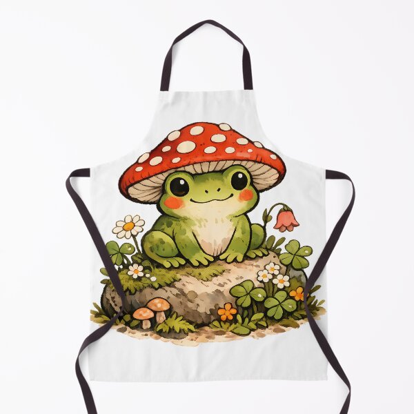 Item preview, Cottagecore Frog with Mushroom Hat - Cute Watercolor Frog on a Mossy Stone designed and sold by Day Dreamer.