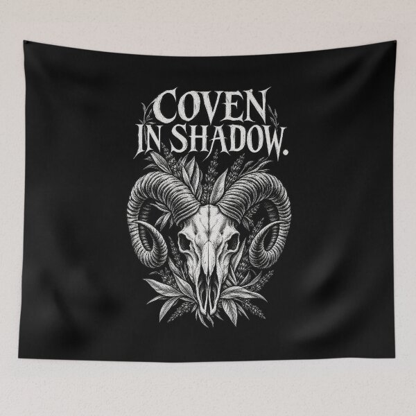 Item preview, Coven in Shadow – Occult Ram Skull in Gothic Linocut designed and sold by Anyshca.