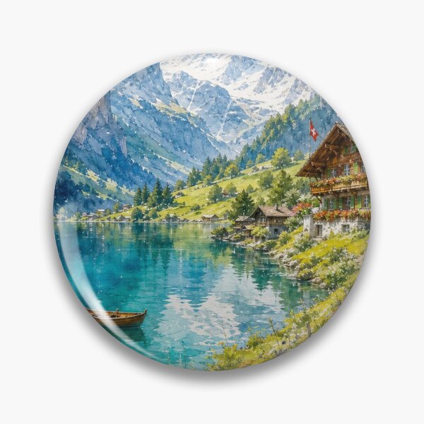 Item preview, Swiss Alpine Lake Watercolor Escape designed and sold by DesingbyDimoski.