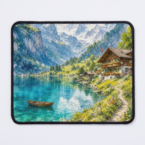 Item preview, Swiss Alpine Lake Watercolor Escape designed and sold by DesingbyDimoski.