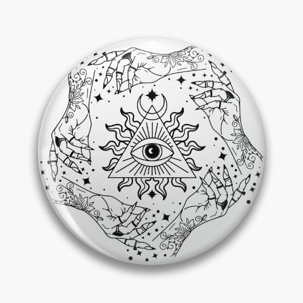 Item preview, Mystical All Seeing Eye with Witch Hands Black Line Art Illustration, Isolated PNG Overlay on Transparent Background designed and sold by MaryMoonArt.