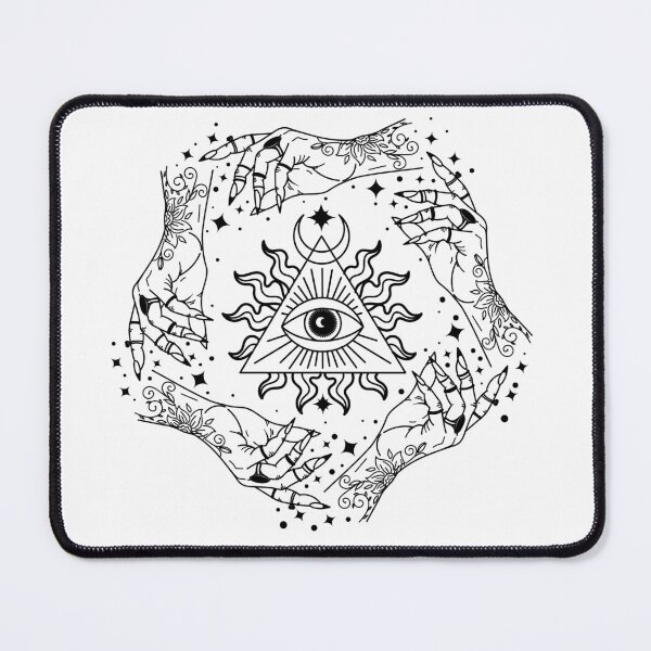 Item preview, Mystical All Seeing Eye with Witch Hands Black Line Art Illustration, Isolated PNG Overlay on Transparent Background designed and sold by MaryMoonArt.