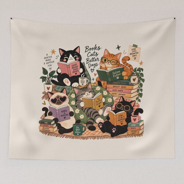 Item preview, Reading Cats, Funny Cat Book Lover, Cute Cozy Library Reading, Bookish Gift for Cat Lovers & Readers designed and sold by Quiajia.