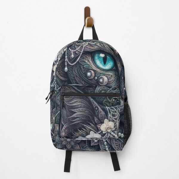 Item preview, Pearl Crowned Silver Cat Mandala Intricate Aqua Eye Feline Artwork designed and sold by Mindworx21.