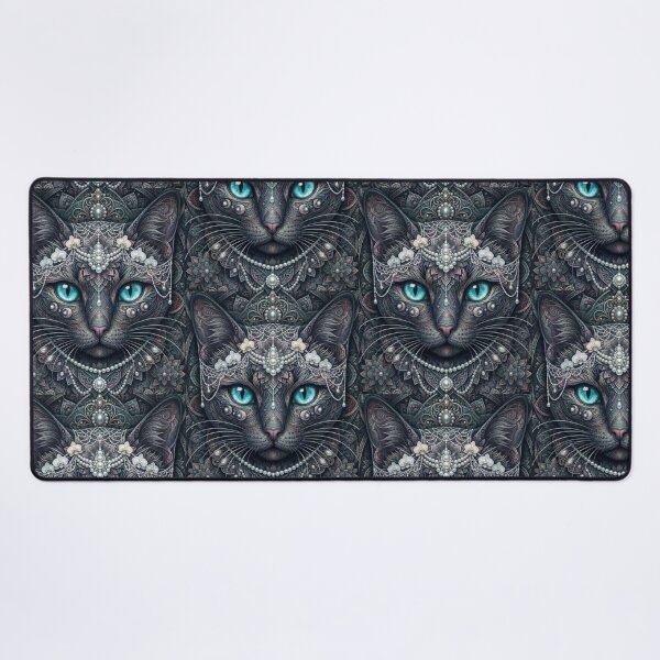 Item preview, Pearl Crowned Silver Cat Mandala Intricate Aqua Eye Feline Artwork designed and sold by Mindworx21.