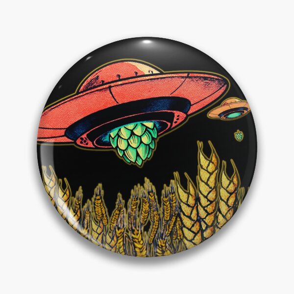 Item preview, UFO Hops and Barley Field - Retro Craft Beer Alien Art designed and sold by pulse_retail.