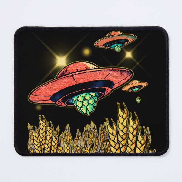 Item preview, UFO Hops and Barley Field - Retro Craft Beer Alien Art designed and sold by pulse_retail.