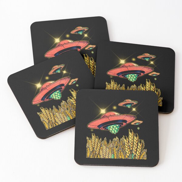 Item preview, UFO Hops and Barley Field - Retro Craft Beer Alien Art designed and sold by pulse_retail.