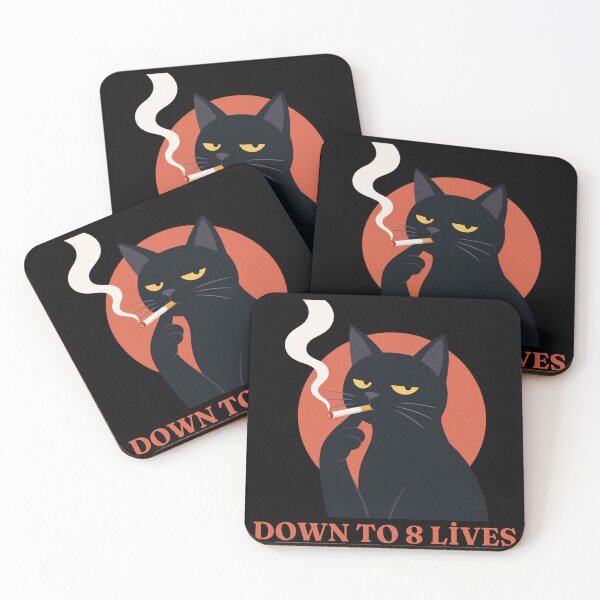 Item preview, Down to 8 Lives - Funny Black Cat Smoking Cigarette designed and sold by UnripeAlmond.
