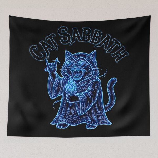 Item preview, Cat Sabbath Rock Wizard Cat Front and Back Design designed and sold by FaeryNuff.