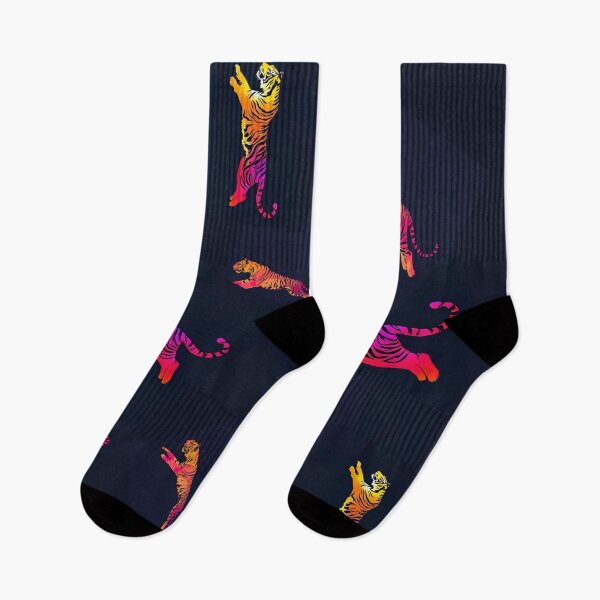 Item preview, Lots of colorful bengal tigers on black background. designed and sold by Knock on my door.
