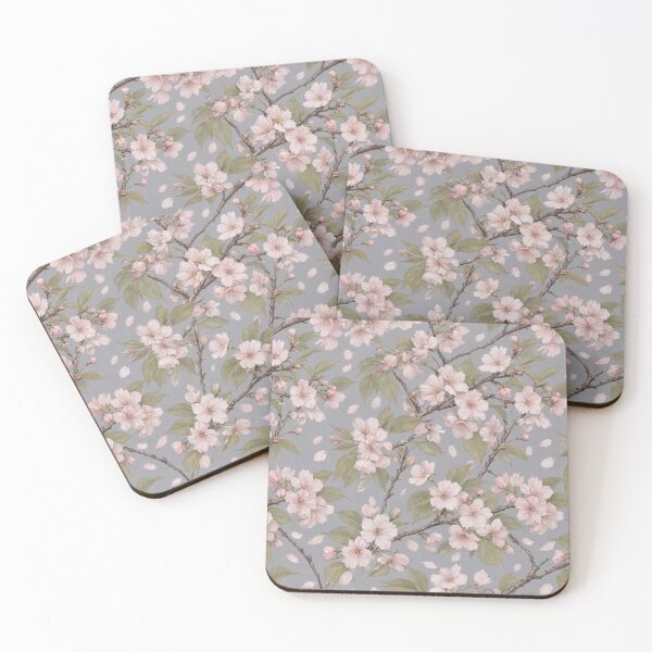 Item preview, Soft Pink Blossom Grey Background Pattern designed and sold by IntelliMindDesigns.