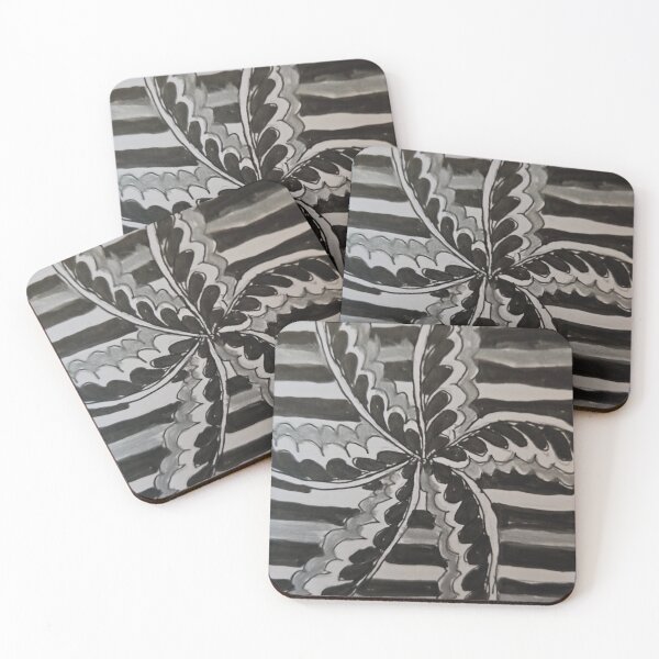 Item preview, Black, Silver, and White, Floral Pattern with Stripes  designed and sold by DancingCreek.