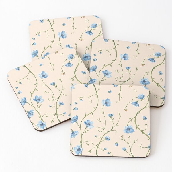 Item preview, Tiny Blue Flower Vine Cream Pattern designed and sold by IntelliMindDesigns.