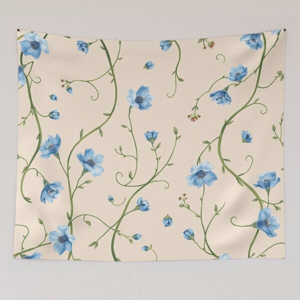 Item preview, Tiny Blue Flower Vine Cream Pattern designed and sold by IntelliMindDesigns.