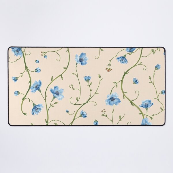 Item preview, Tiny Blue Flower Vine Cream Pattern designed and sold by IntelliMindDesigns.