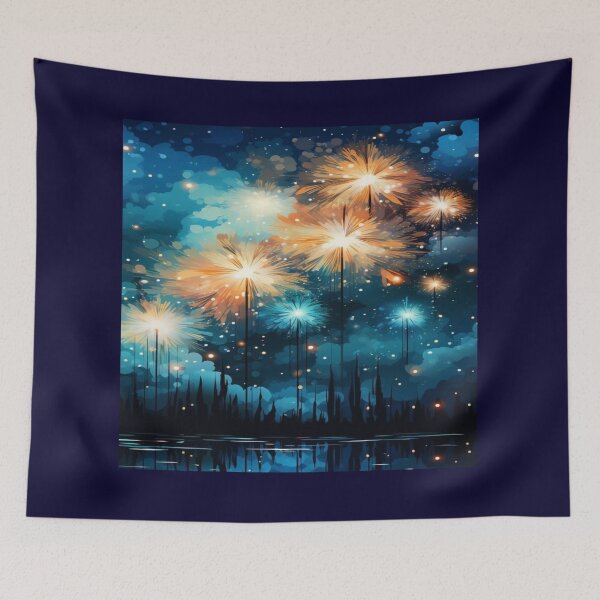 Item preview, Glowing Fireworks Flowers Night Lake Artwork  designed and sold by NivyasArtistry.