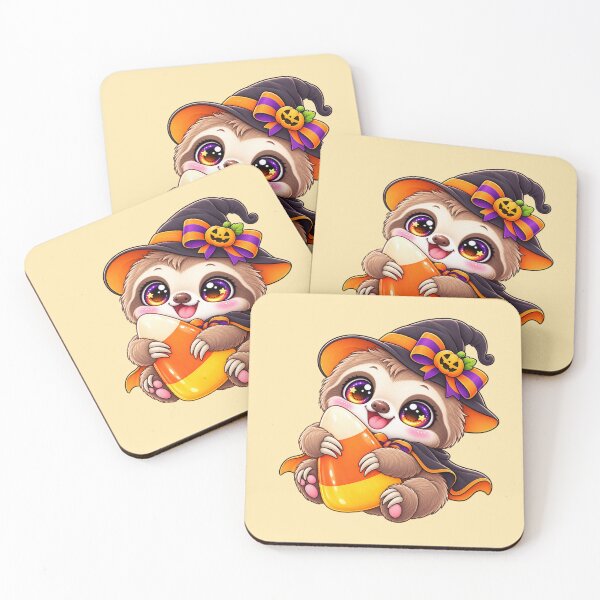 Item preview, Kawaii Sloth Candy Corn Sticker Art – Cute Chibi Halloween Illustration designed and sold by MagicMakerPh.