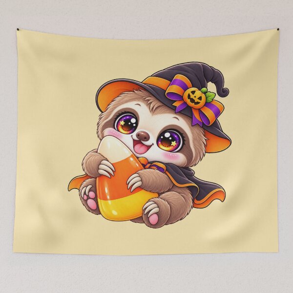 Item preview, Kawaii Sloth Candy Corn Sticker Art – Cute Chibi Halloween Illustration designed and sold by MagicMakerPh.