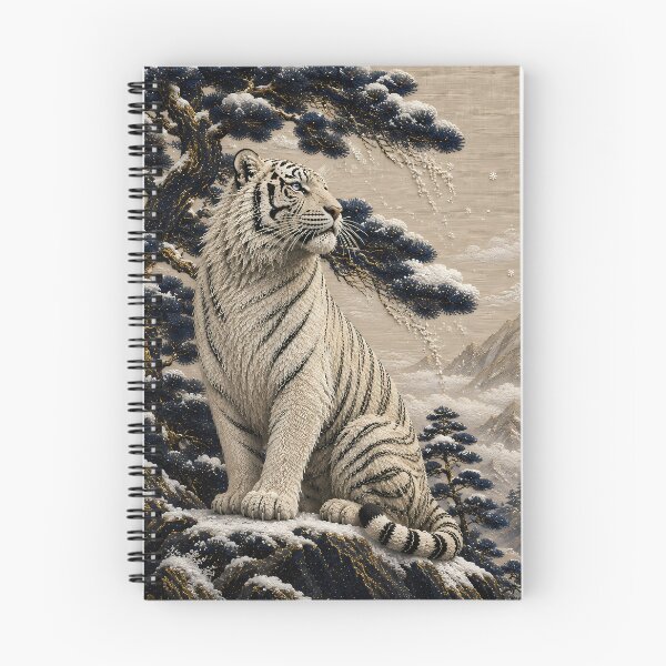 Item preview, White Tiger Under Snowy Pine – Majestic Mountain Asian Nature Art designed and sold by ManJiangHong.