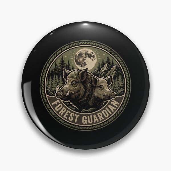 Item preview, Wild Boar Forest Guardian - Vintage Nature Badge designed and sold by MyHappyArtShop.