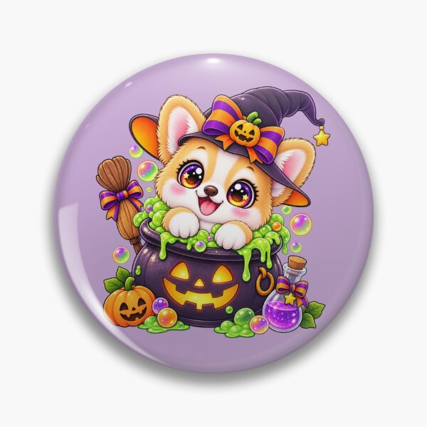 Item preview, Kawaii Corgi in Cauldron Sticker Art – Cute Chibi Halloween Illustration designed and sold by MagicMakerPh.