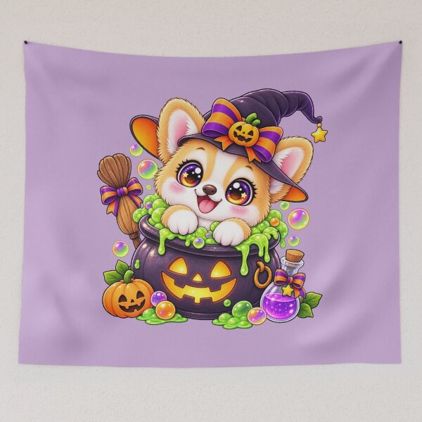 Item preview, Kawaii Corgi in Cauldron Sticker Art – Cute Chibi Halloween Illustration designed and sold by MagicMakerPh.