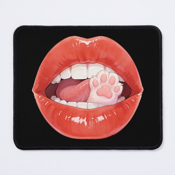 Item preview, Cute Cat Paw Inside Glossy Red Lips Surreal Art designed and sold by OksArtStudio.