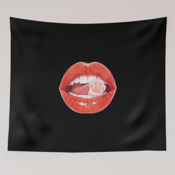 Item preview, Cute Cat Paw Inside Glossy Red Lips Surreal Art designed and sold by OksArtStudio.