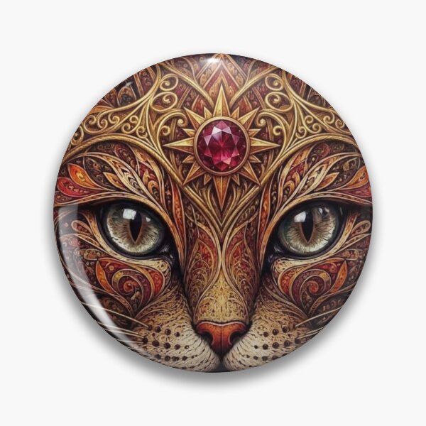 Item preview, Ruby Star Solar Cat Mandala Intricate Golden Feline Artwork designed and sold by Mindworx21.