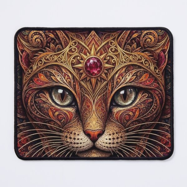 Item preview, Ruby Star Solar Cat Mandala Intricate Golden Feline Artwork designed and sold by Mindworx21.