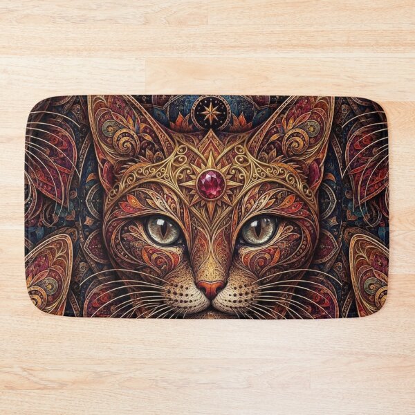 Item preview, Ruby Star Solar Cat Mandala Intricate Golden Feline Artwork designed and sold by Mindworx21.