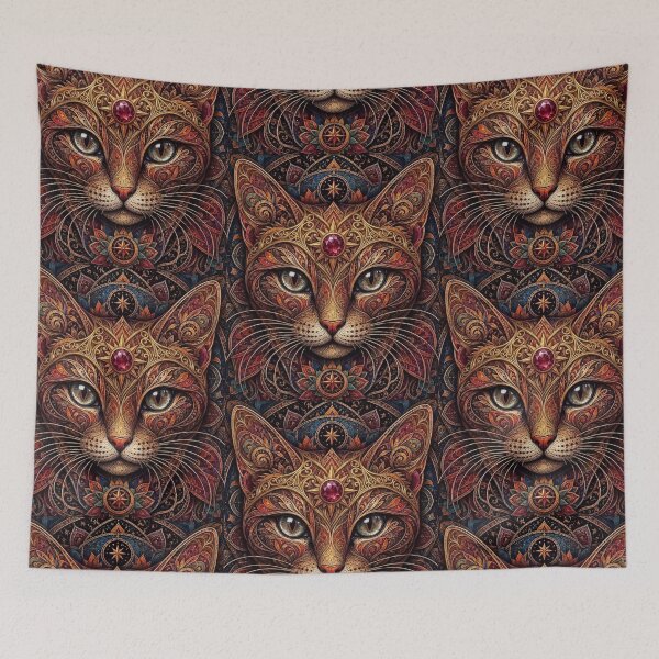 Item preview, Ruby Star Solar Cat Mandala Intricate Golden Feline Artwork designed and sold by Mindworx21.