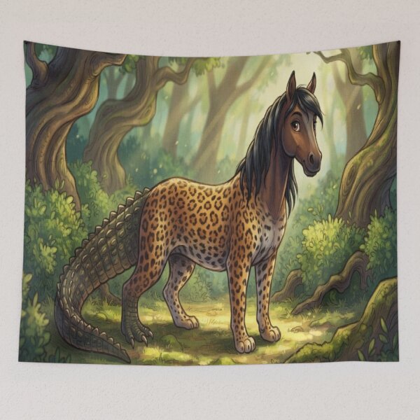 Item preview, Surreal Jaguar-Horse Fantasy Forest Art Print designed and sold by AfresStudio.