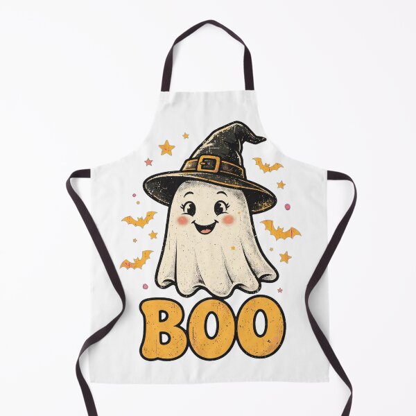 Item preview, Retro cute ghost in witch hat with "BOO" in chunky vintage distressed style, plus little bats and stars. designed and sold by Trendnextstore.