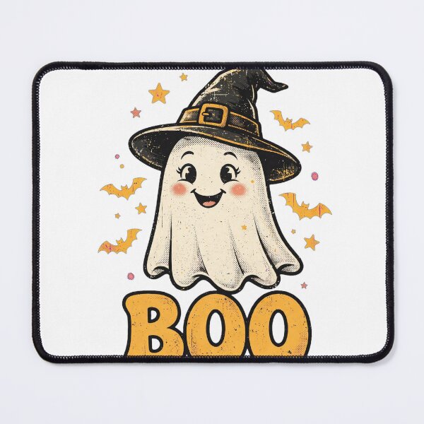 Item preview, Retro cute ghost in witch hat with "BOO" in chunky vintage distressed style, plus little bats and stars. designed and sold by Trendnextstore.