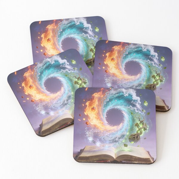 Item preview, Four Elements Open Magic Book Fire Water Earth Air Fantasy Art  ?? НАЗВА designed and sold by OksArtStudio.