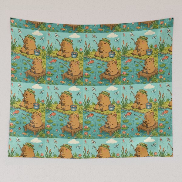 Item preview, Capybara Fishing Pond Pattern designed and sold by Soft Berry Studio.