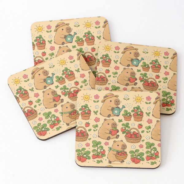 Item preview, Capybara Strawberry Garden Pattern designed and sold by Soft Berry Studio.