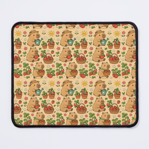 Item preview, Capybara Strawberry Garden Pattern designed and sold by Soft Berry Studio.