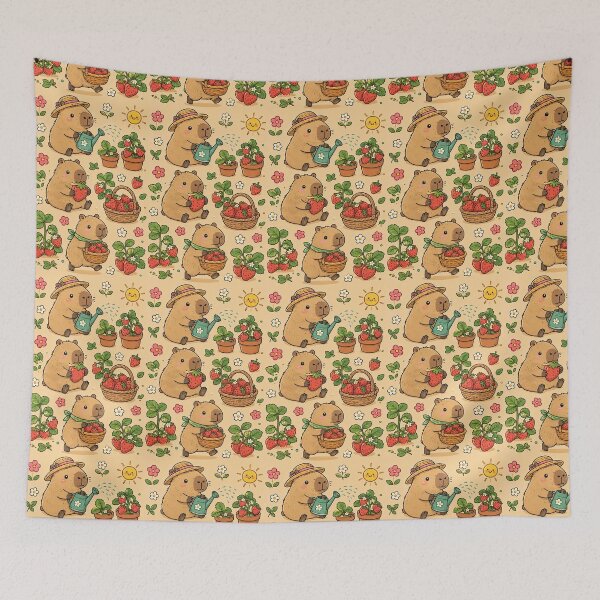 Item preview, Capybara Strawberry Garden Pattern designed and sold by Soft Berry Studio.