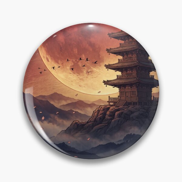 Item preview, Crimson Moon Pagoda Japanese Landscape designed and sold by SnazzifyDigital.