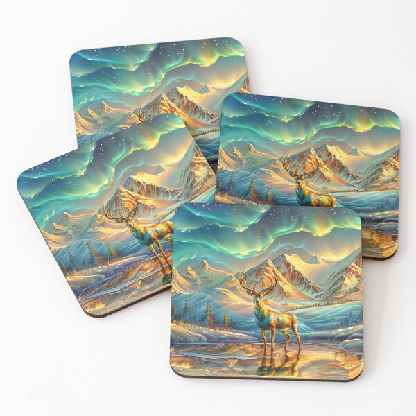 Item preview, Deer Beneath the Northern Lights – Snowy Mountain Winter Forest designed and sold by MargaretWiktor.