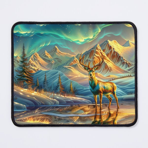 Item preview, Deer Beneath the Northern Lights – Snowy Mountain Winter Forest designed and sold by MargaretWiktor.