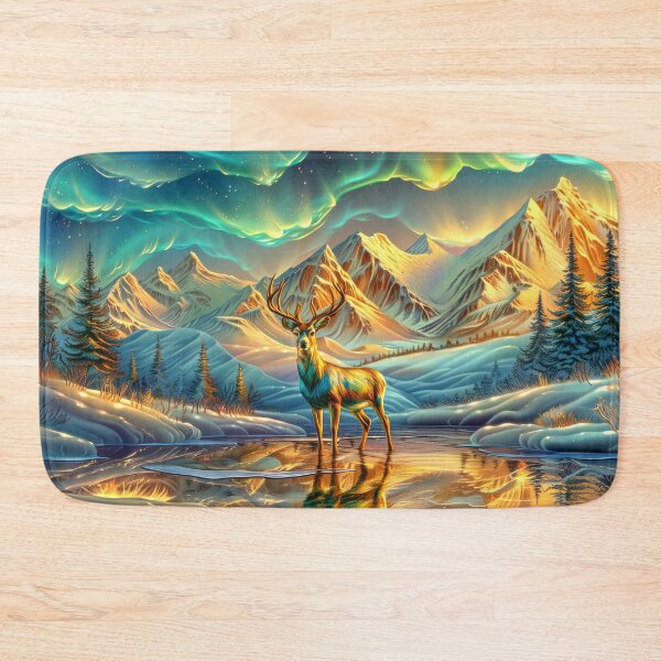 Item preview, Deer Beneath the Northern Lights – Snowy Mountain Winter Forest designed and sold by MargaretWiktor.