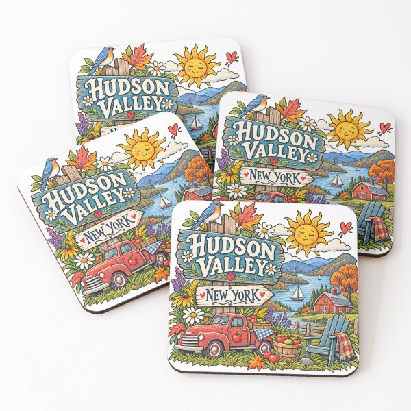 Item preview, Hudson Valley New York Fall – Vintage Farm Truck, Autumn Foliage & Hudson River Folk Art designed and sold by SezzyDesigns.